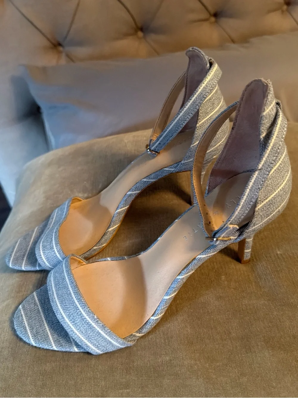 Kelly & Katie Blue Striped Open-Toe Ankle Strap Heels
